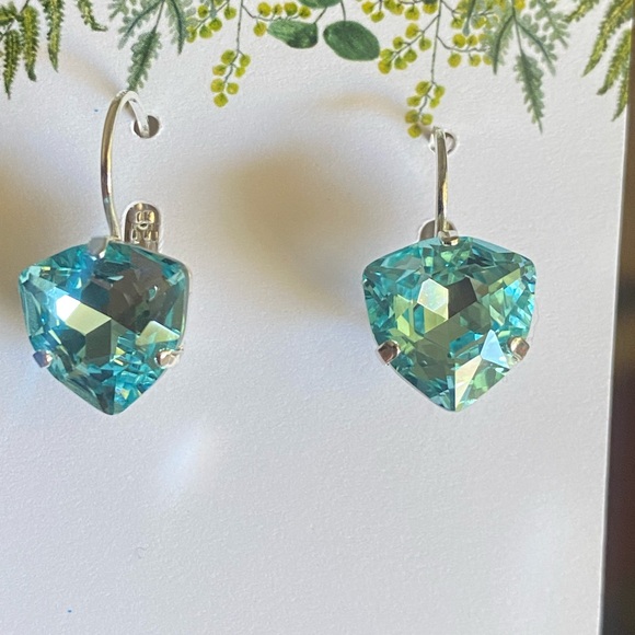 Chic Silver and Teal Crystal Earrings - Picture 5 of 5